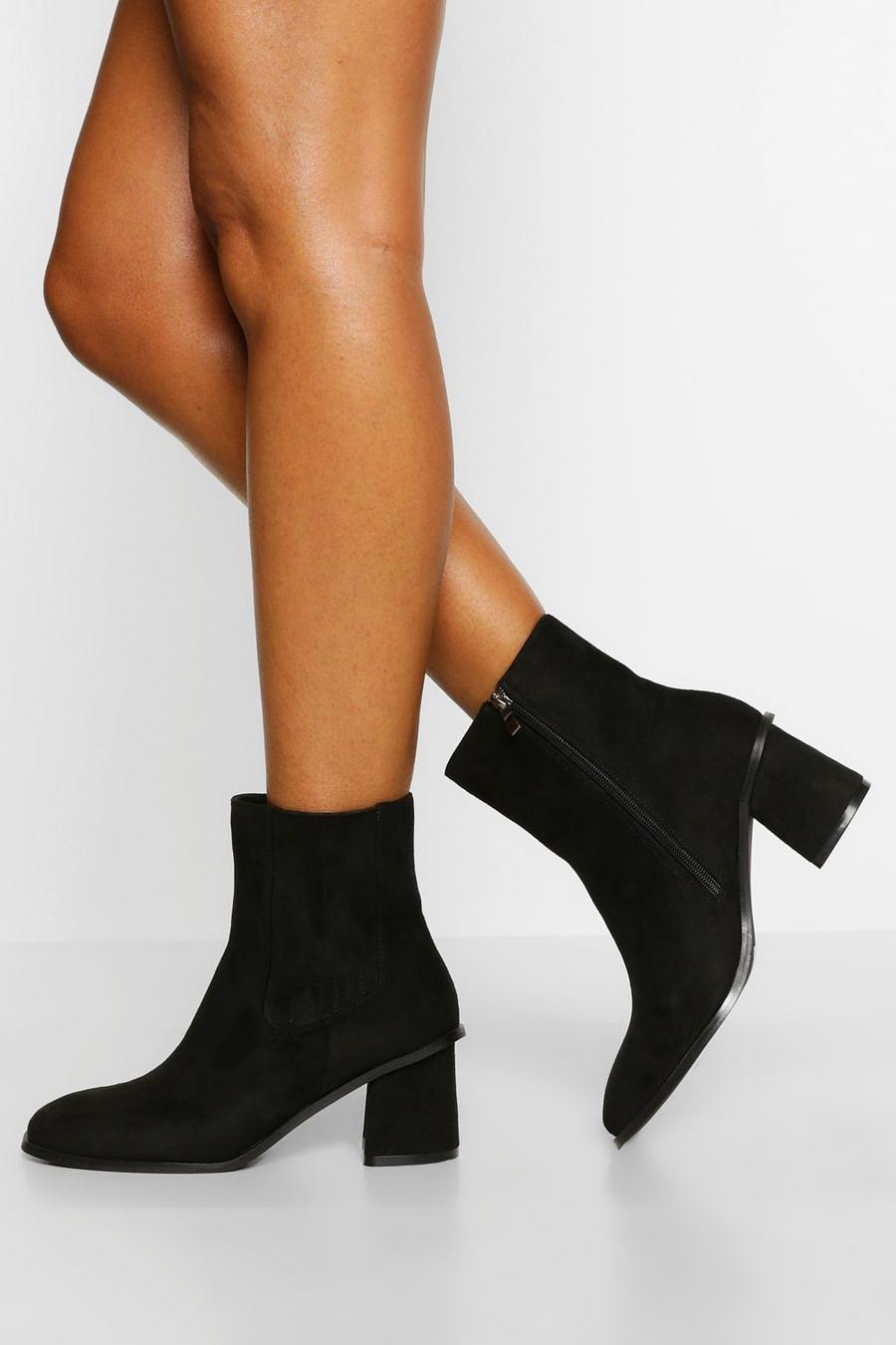Black Wide Fit Low Block Heel Chelsea Boots image number 1