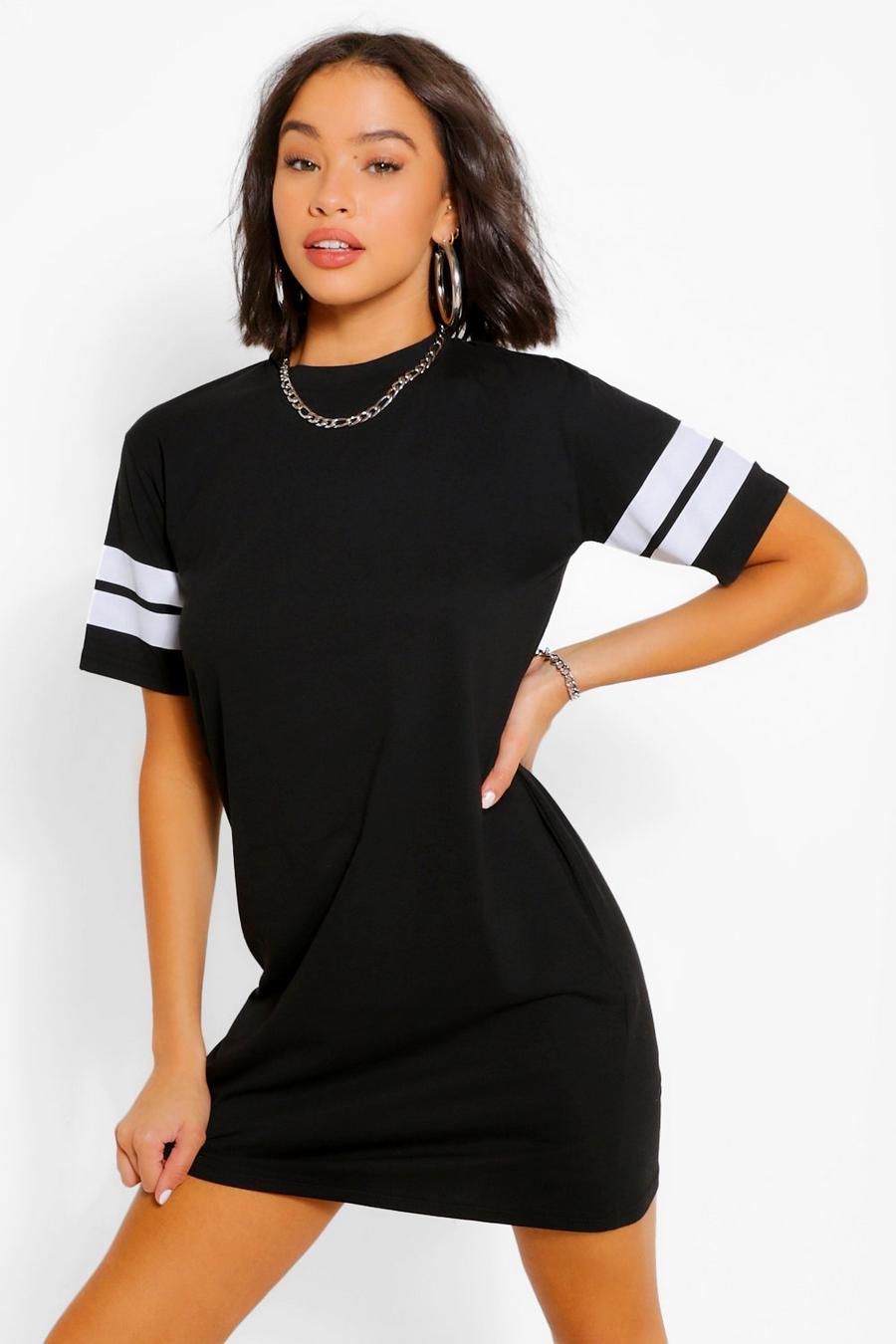 Black Stripe Sleeve T-Shirt Dress image number 1