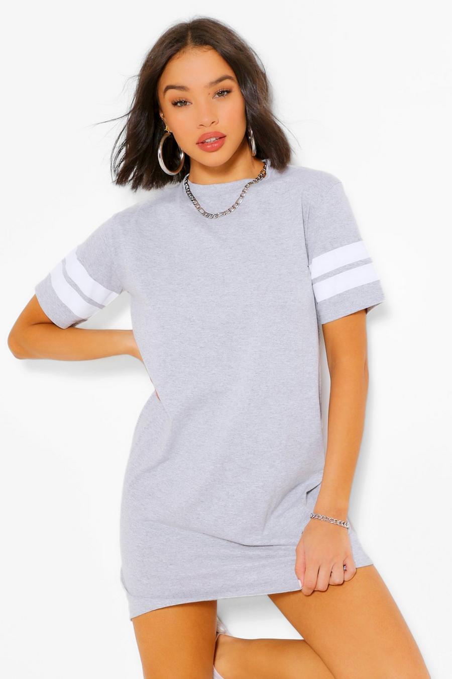 T-Shirt-Kleid mit gestreiften Ärmeln, Grau meliert image number 1