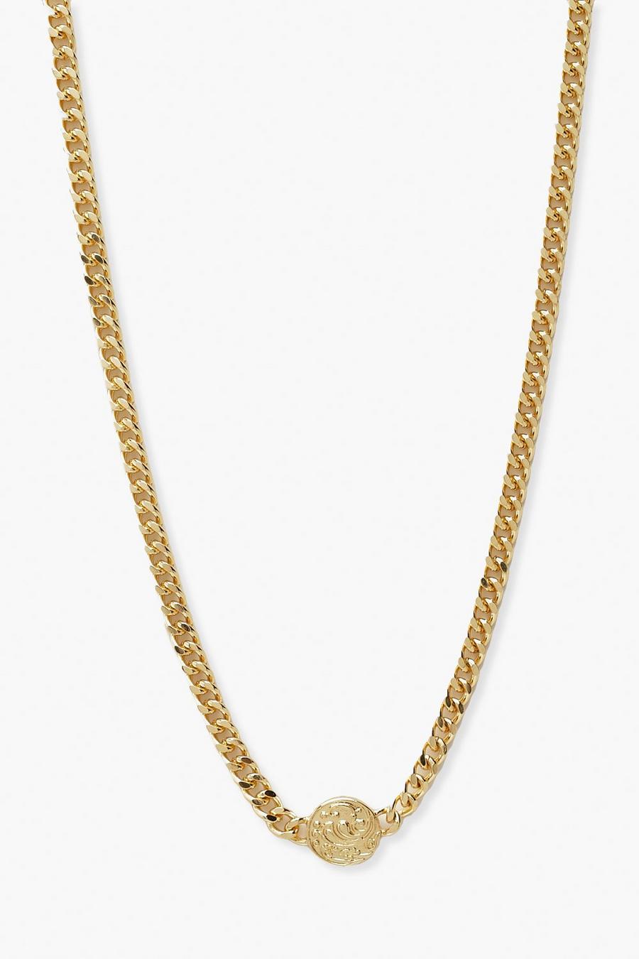 Gold metallic Coin Pendant Chain Link Choker image number 1