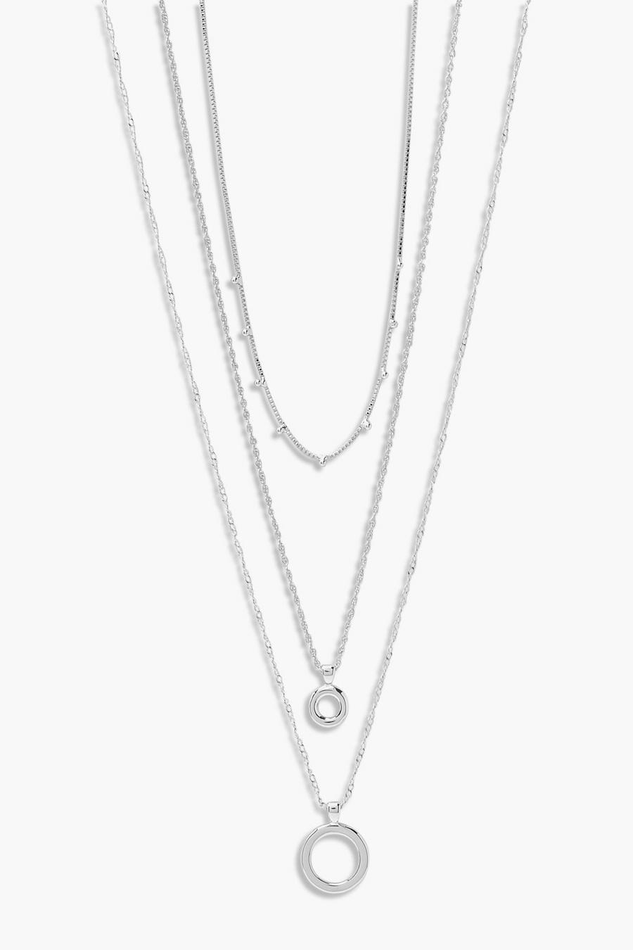 Silver Double Disk Pendant Layered Necklace