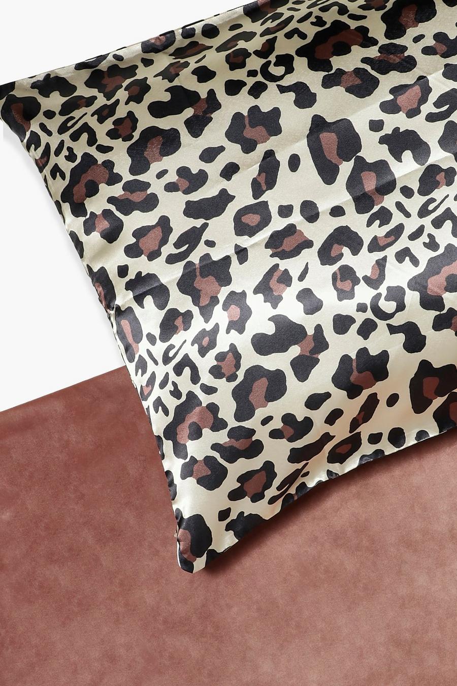 Taie d’oreiller en satin imprimé léopard protège-cheveux, Marron image number 1