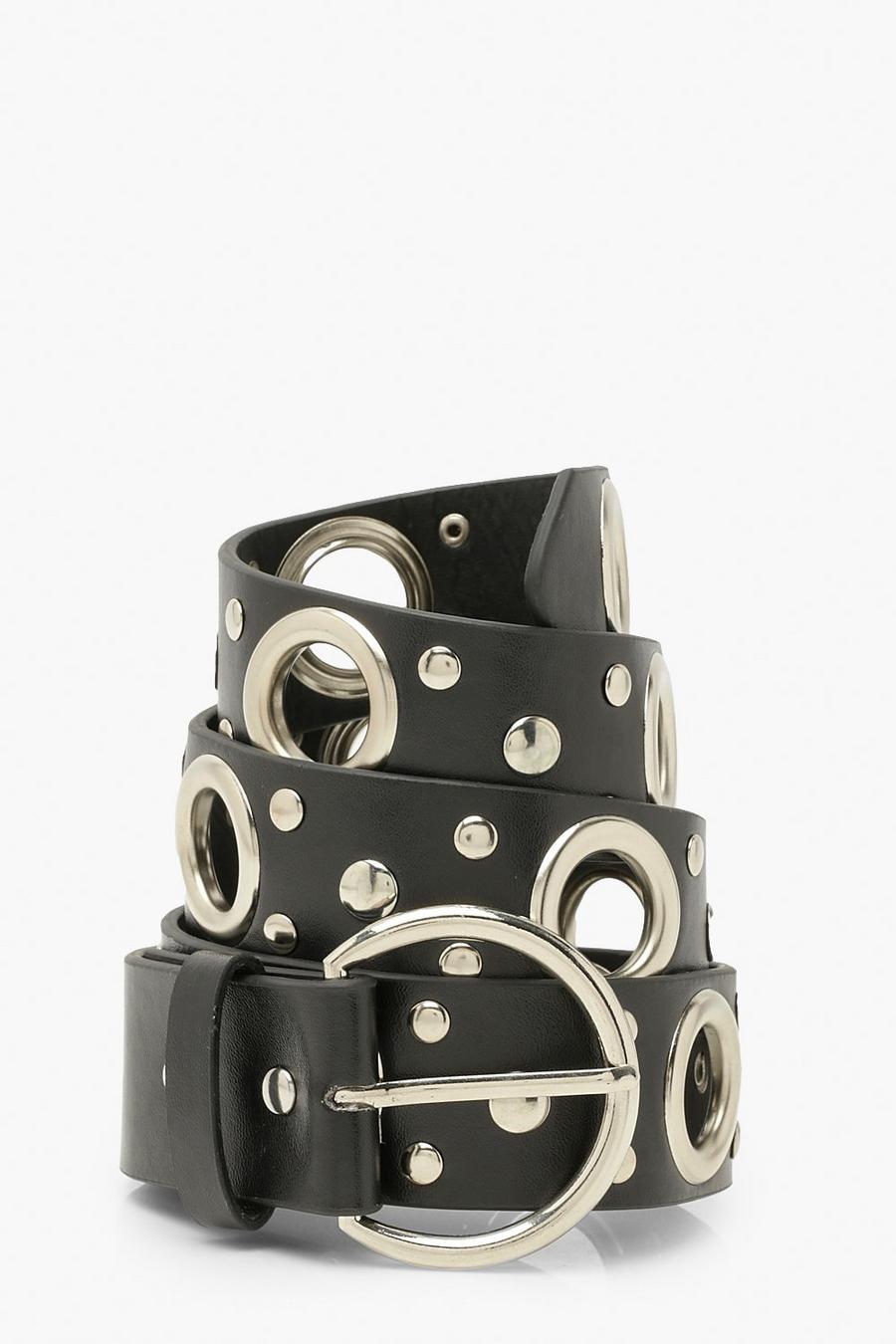 Cinturón con ojales mixtos, Negro image number 1