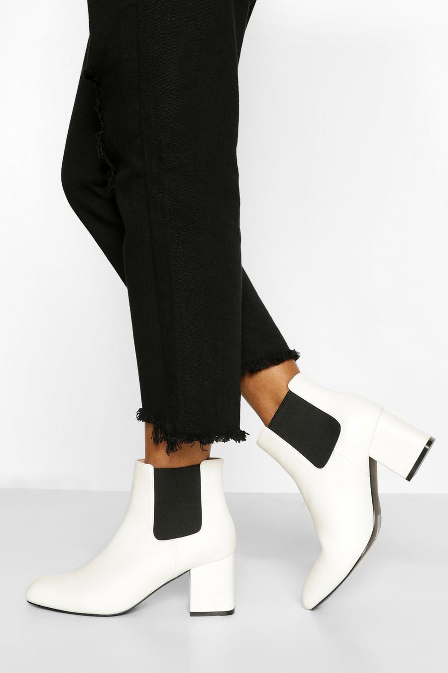 White Basic Block Heel Chelsea Boots image number 1