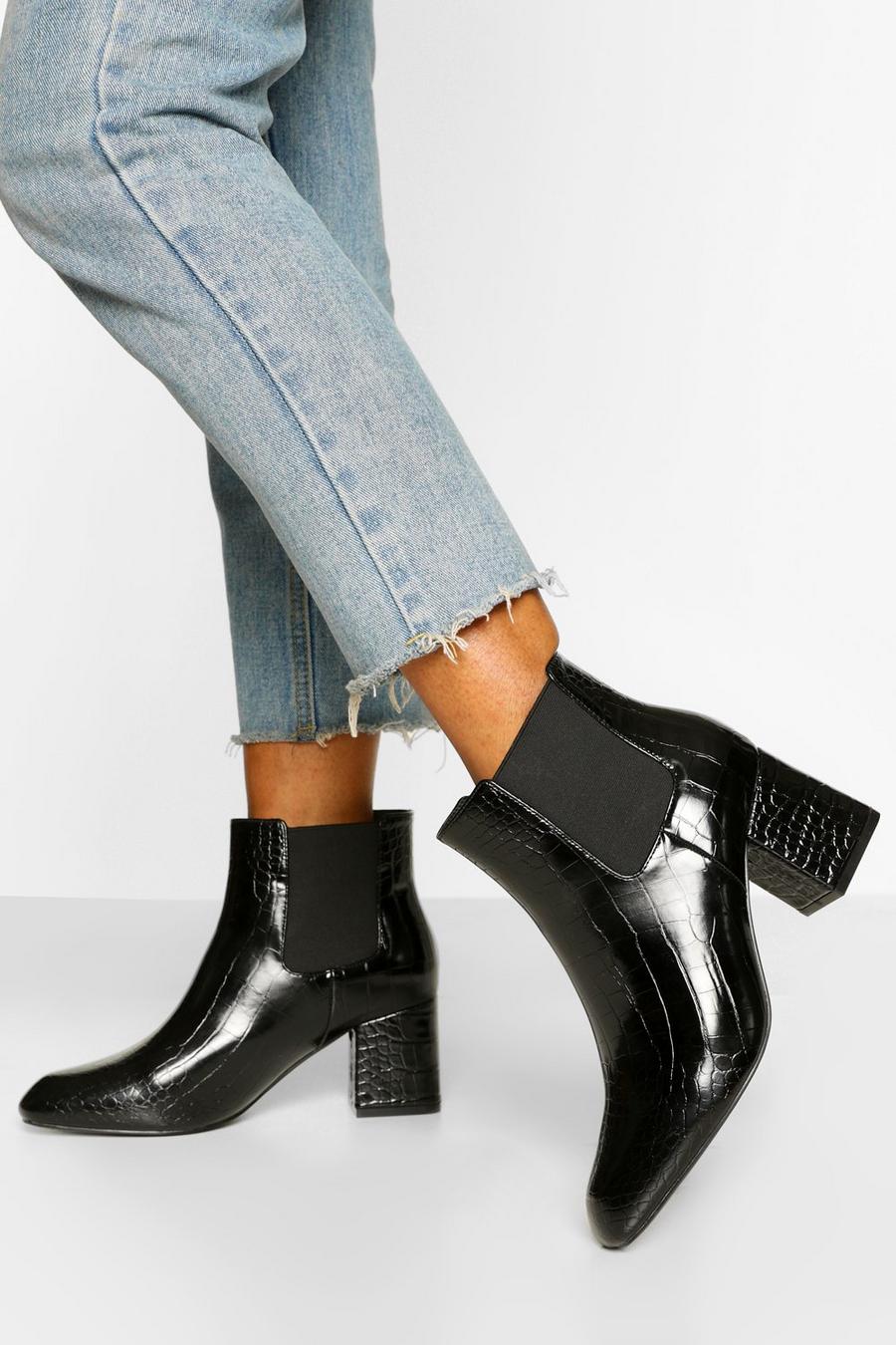 Black Basic Block Heel Chelsea Boots image number 1