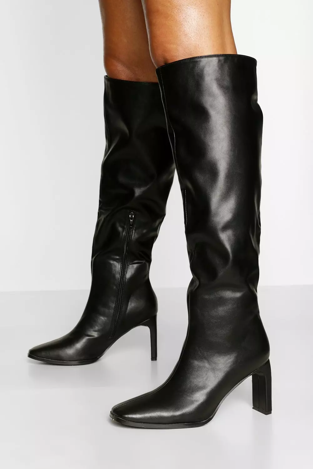 Tall flat heel sales leather boots