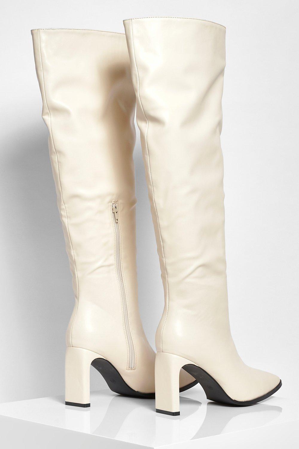 cream knee length boots