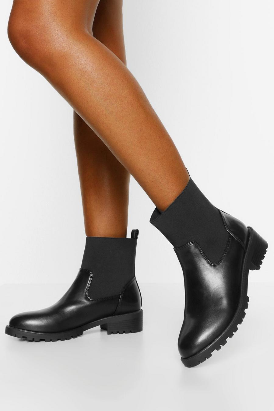 Black Elastic Gusset Chunky Chelsea Boots image number 1