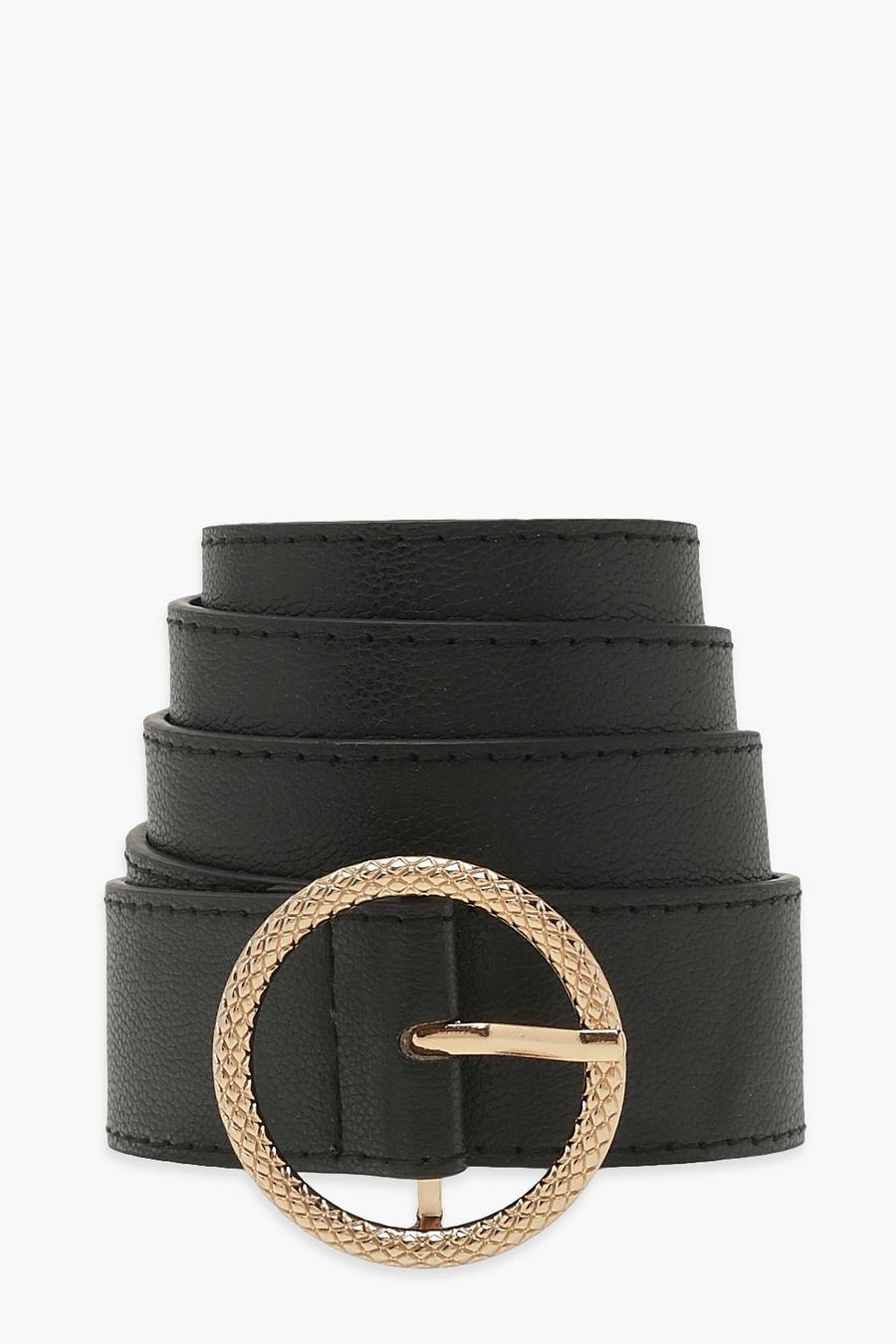 Black Textured Ring Detail Boyfriend Belt image number 1