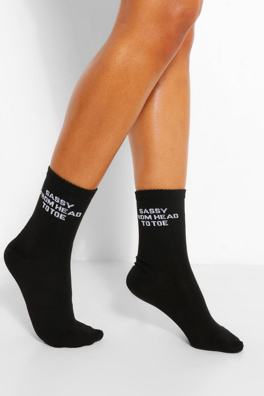 Calcetines deportivos con eslogan Sassy, Negro image number 1