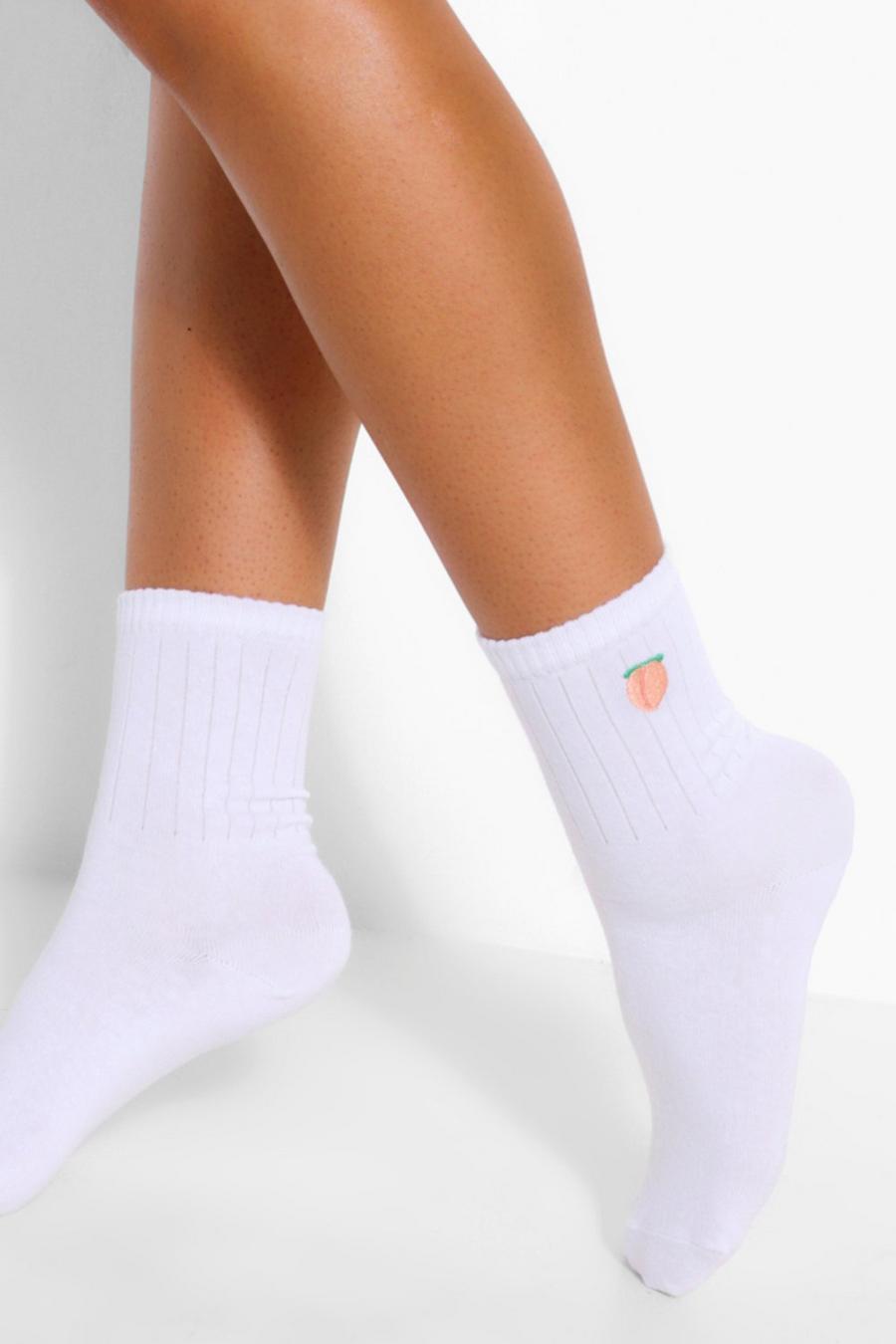 Sport-Socken mit Pfirsich-Stickerei, Weiß white