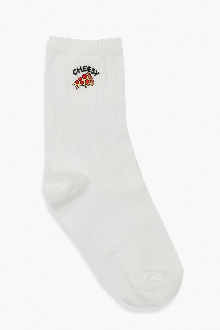 White Pizza Embroidered Sports Sock image number 1
