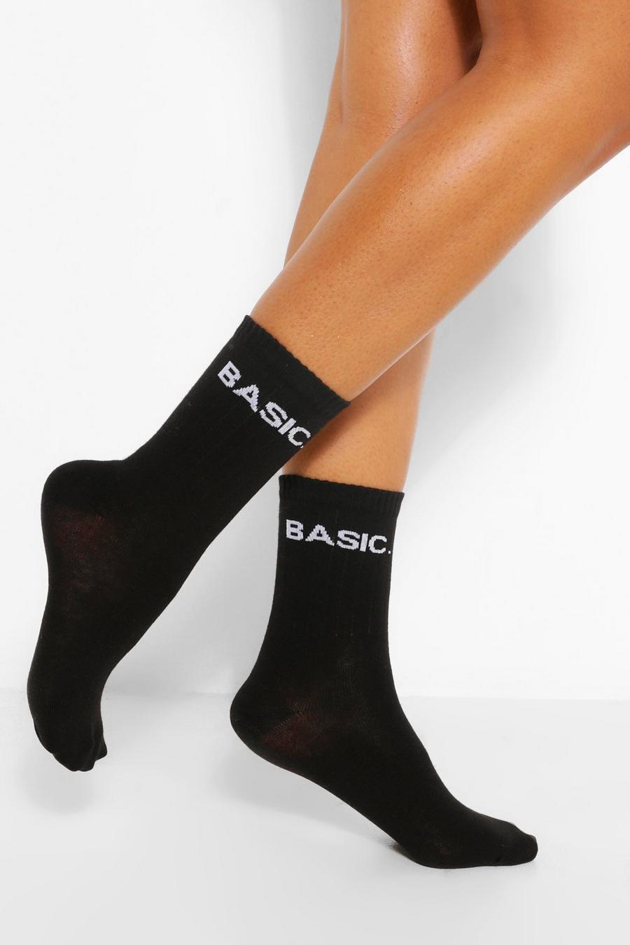 Black Basic Slogan Sports Sock image number 1