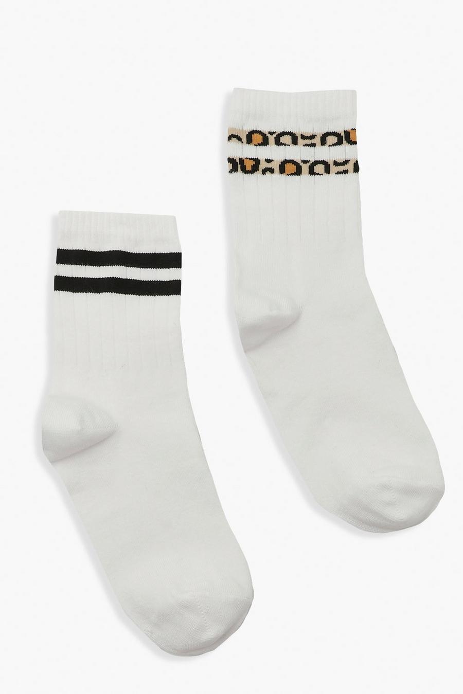 Pack de 2 pares de calcetines deportivos a rayas con estampado de leopardo image number 1