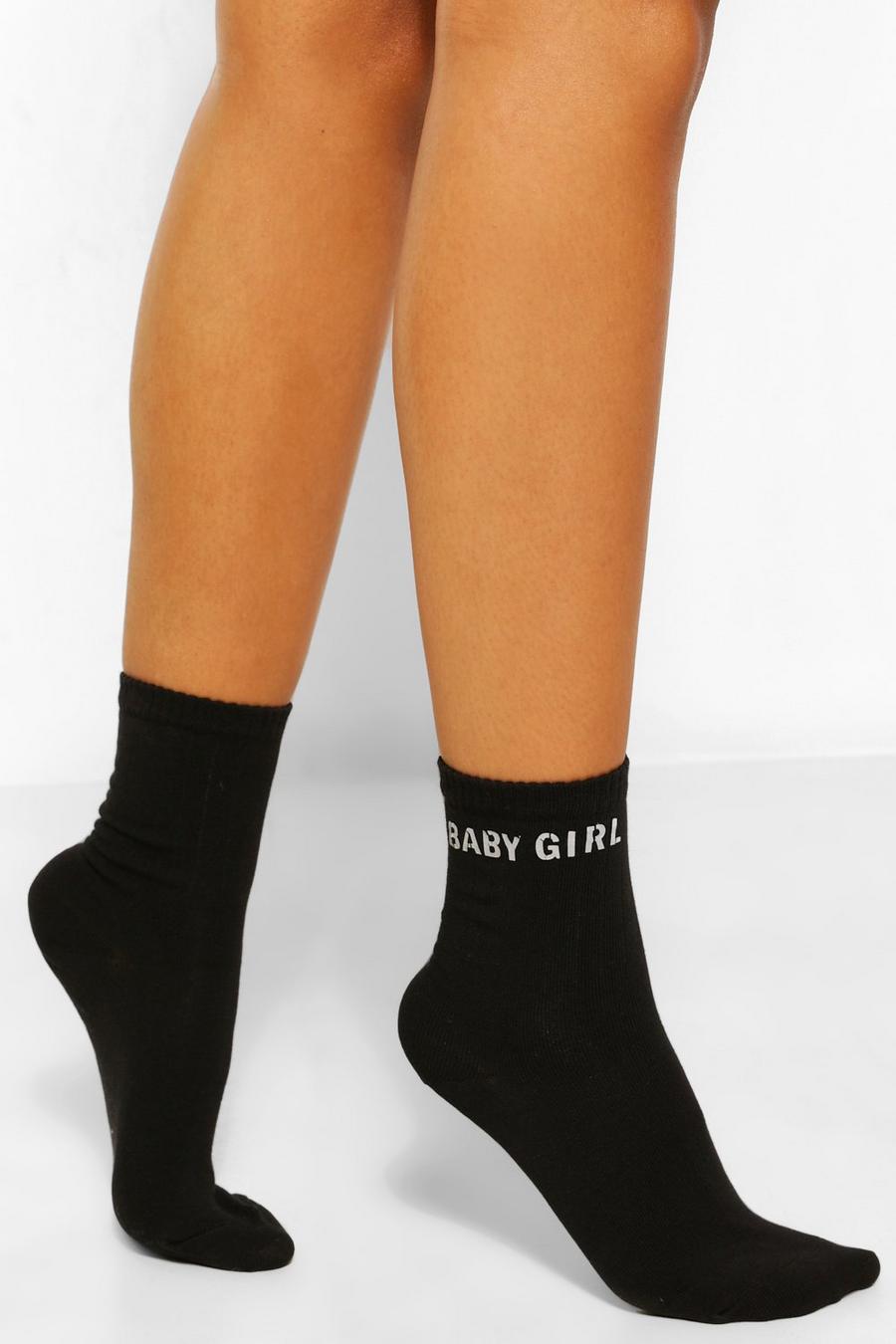 Calcetines deportivos reflectantes con eslogan Babygirl, Negro image number 1