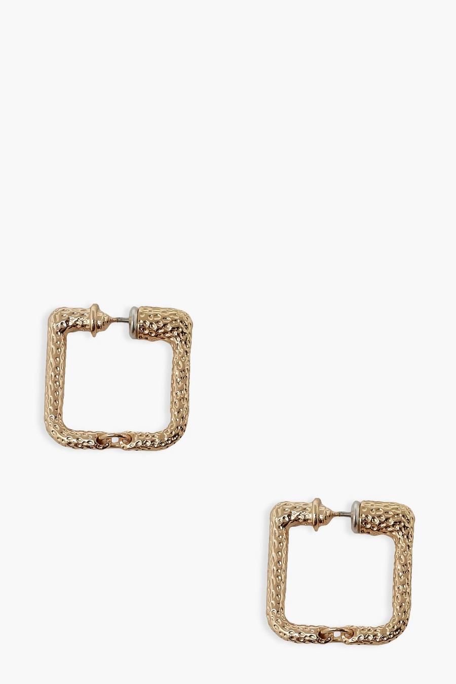Gold metallic Textured Mini Rectangle Hoop Earrings image number 1