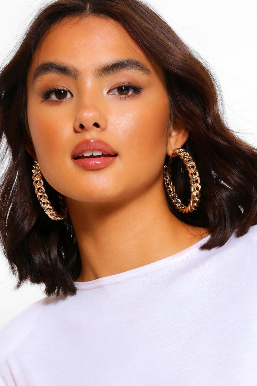 Gold Chunky Chain Hoop Earrings image number 1