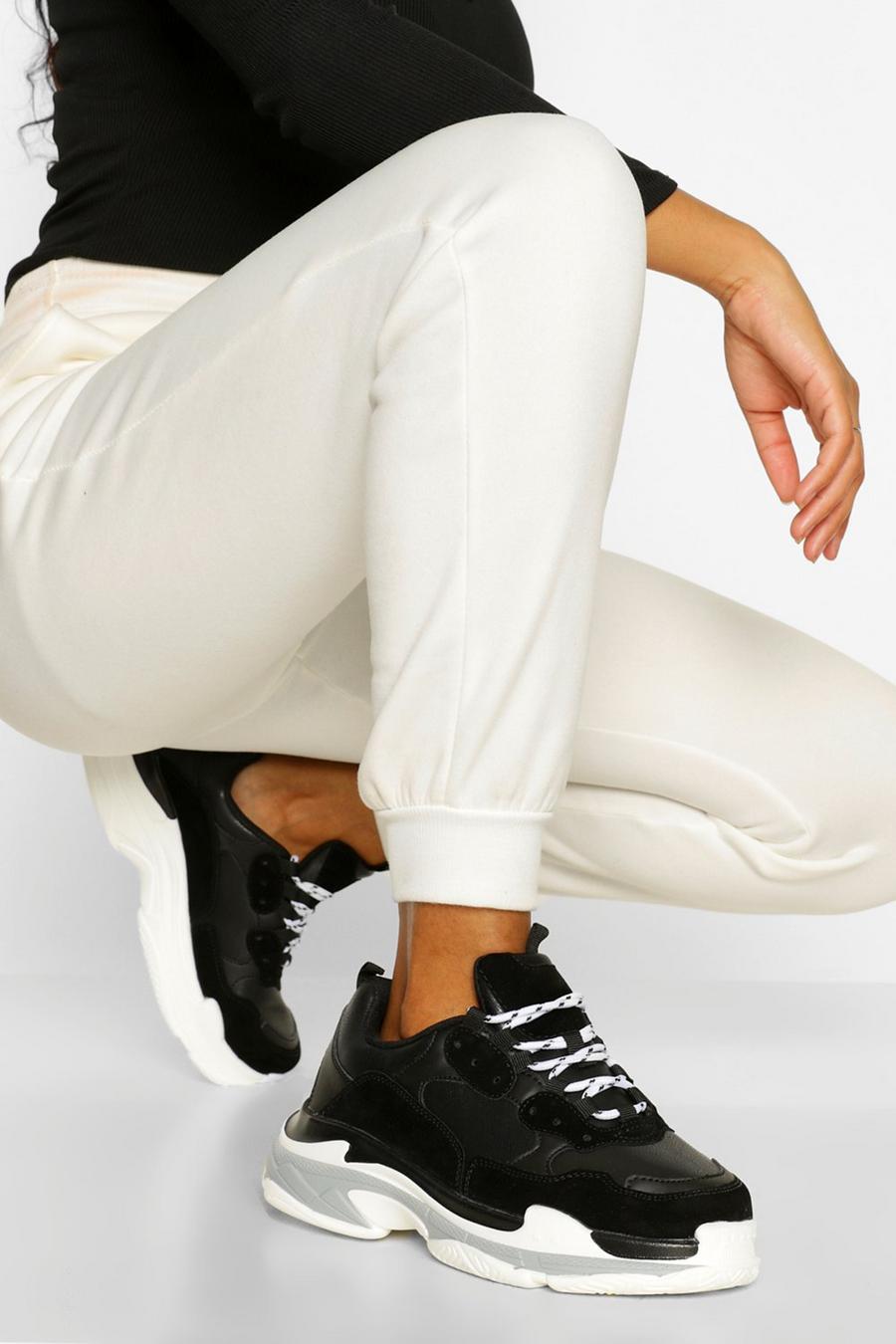 שחור נעלי ספורט פלטפורמה עבות עם שרוכים image number 1