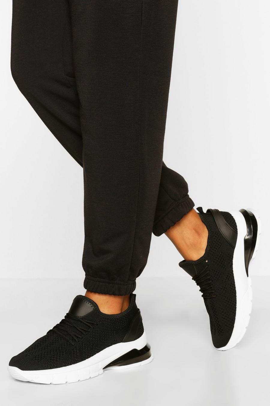 שחור נעלי ספורט סרוגות עם סוליית בועות image number 1