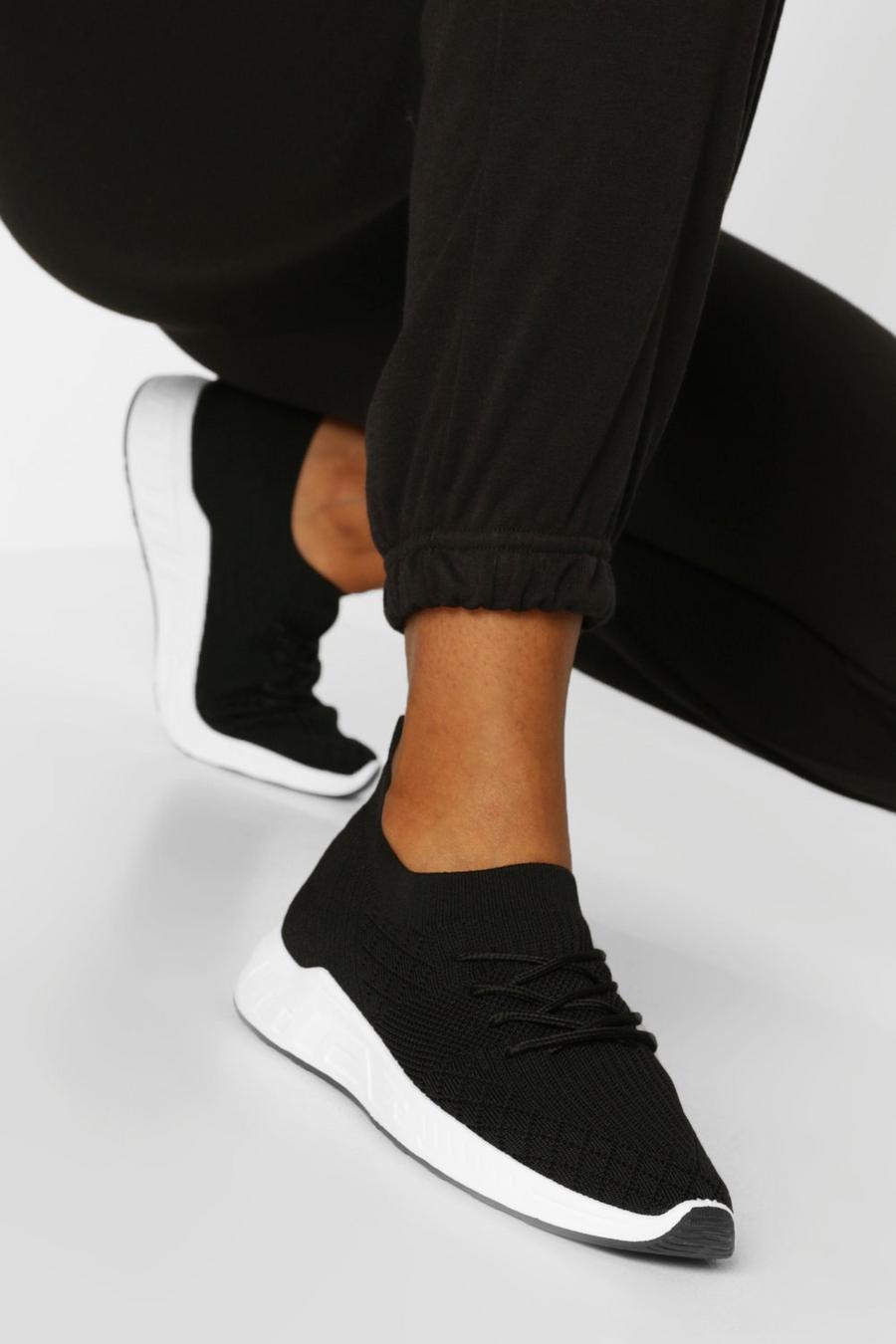 Black Basic Knitted Sports Sneakers image number 1