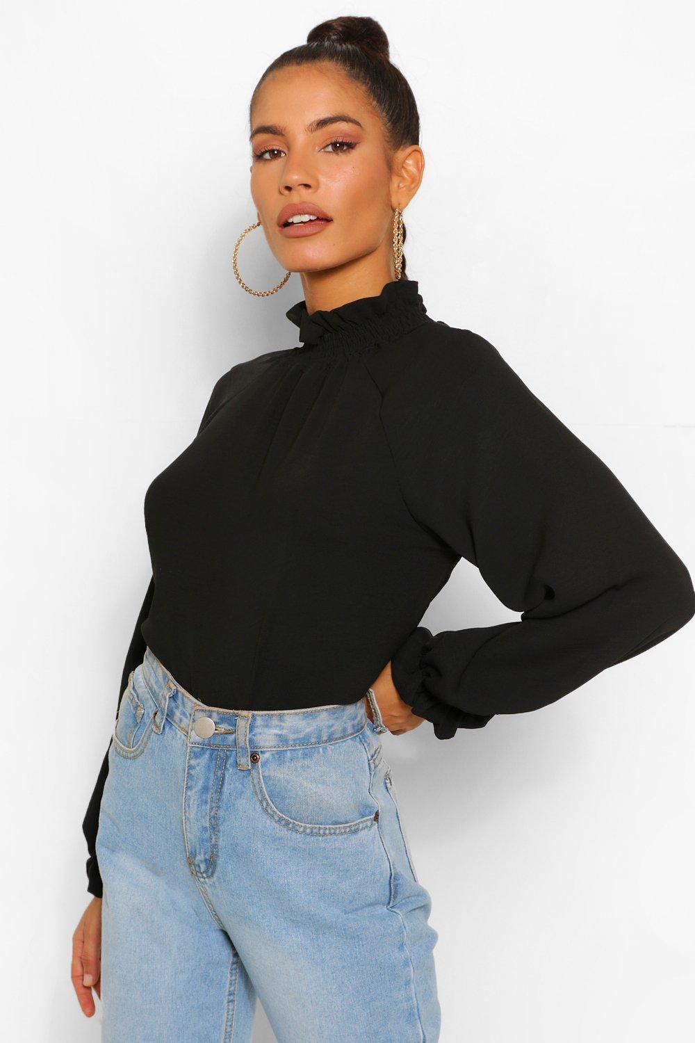 black satin high neck blouse