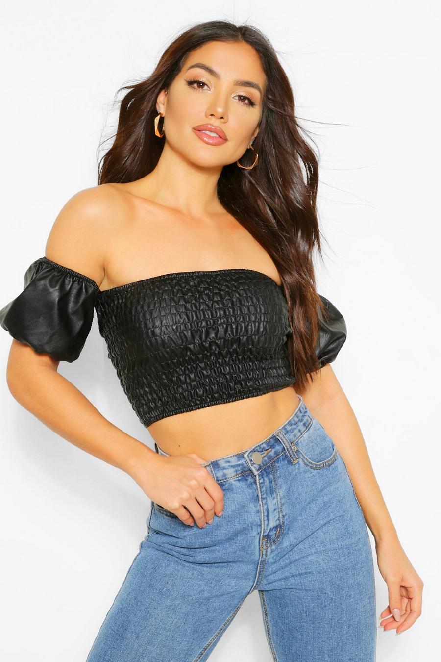 Ruched Faux Leather Tube Top Black 10 image number 1