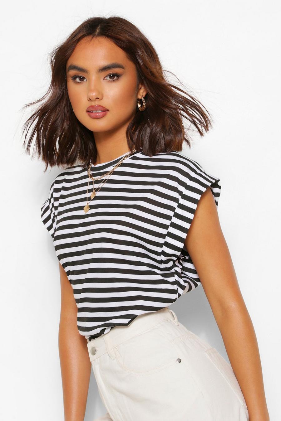 Black Drop Arm Striped Jersey Knit Tee image number 1