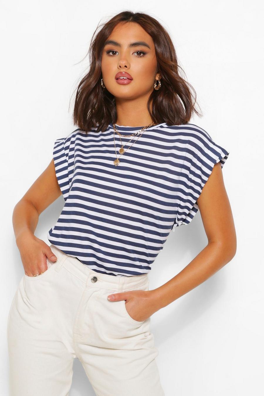 Navy Drop Arm Striped Jersey Knit Tee image number 1