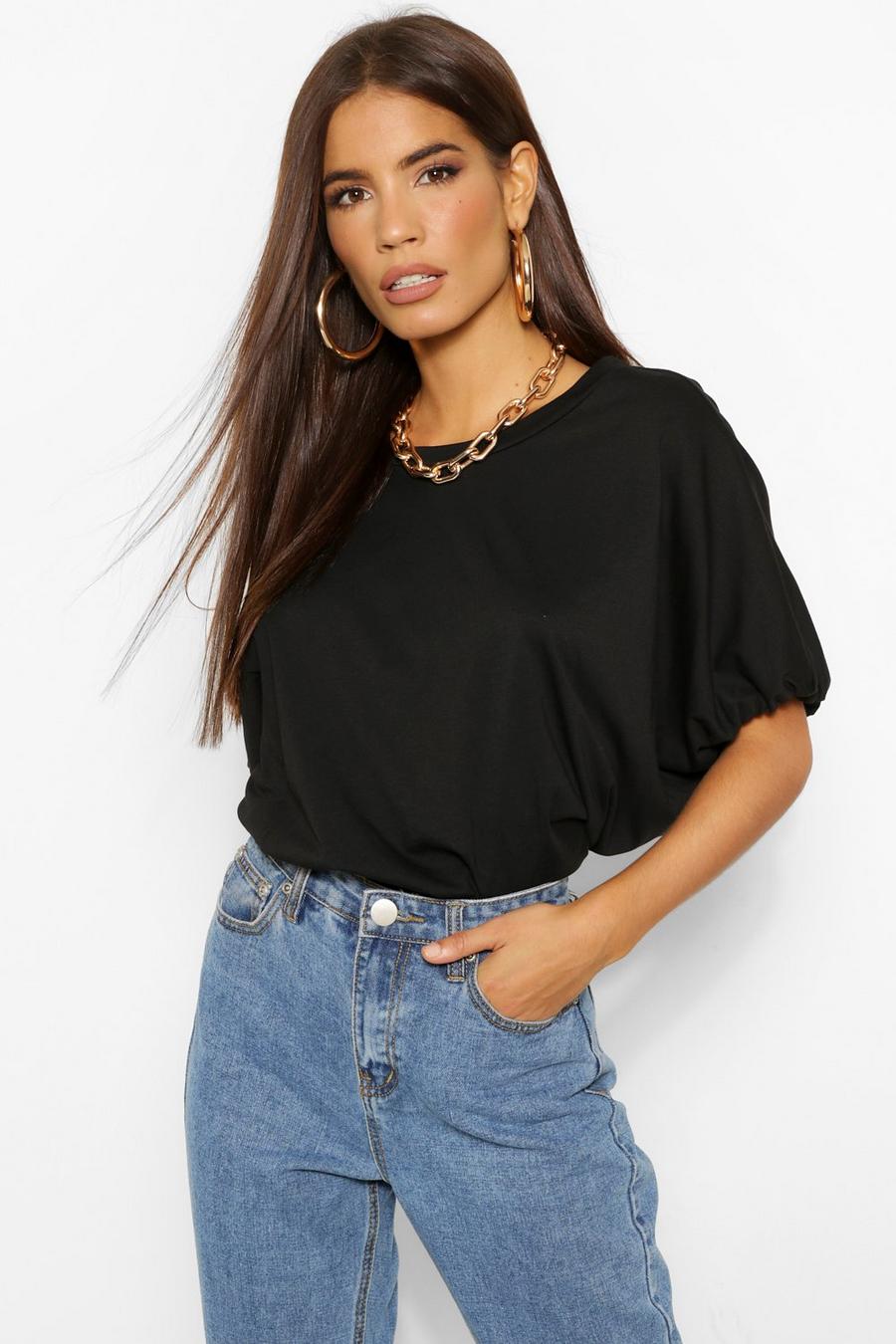 Black Oversized Puff Ball Crop Top image number 1