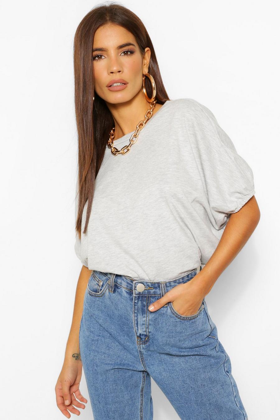Grey marl Oversized Puff Ball Crop Top image number 1