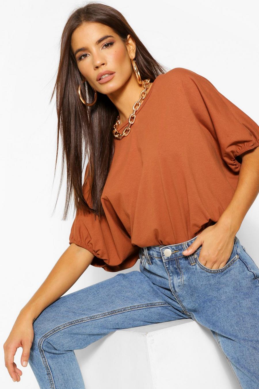 Tobacco Oversized Puff Ball Crop Top image number 1