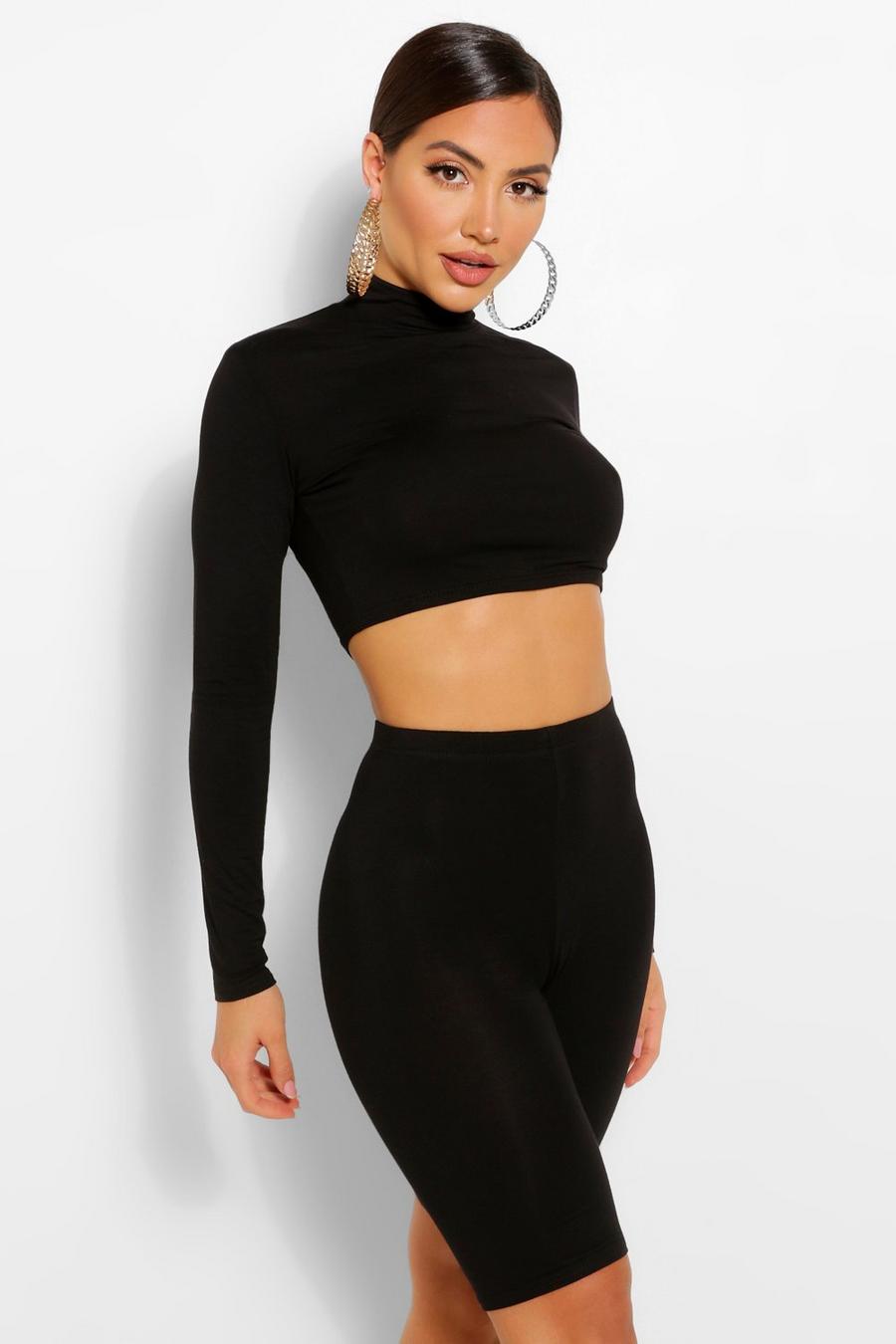 Black noir 2 Pack High Neck Top & Cycling Shorts Co-ord Set image number 1