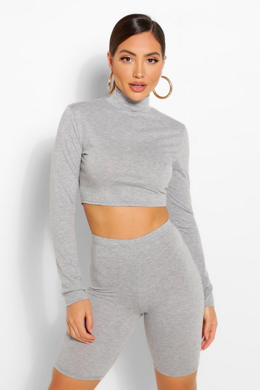 Grey 2 Pack High Neck Top & Cycling Shorts Co-ord Set image number 1
