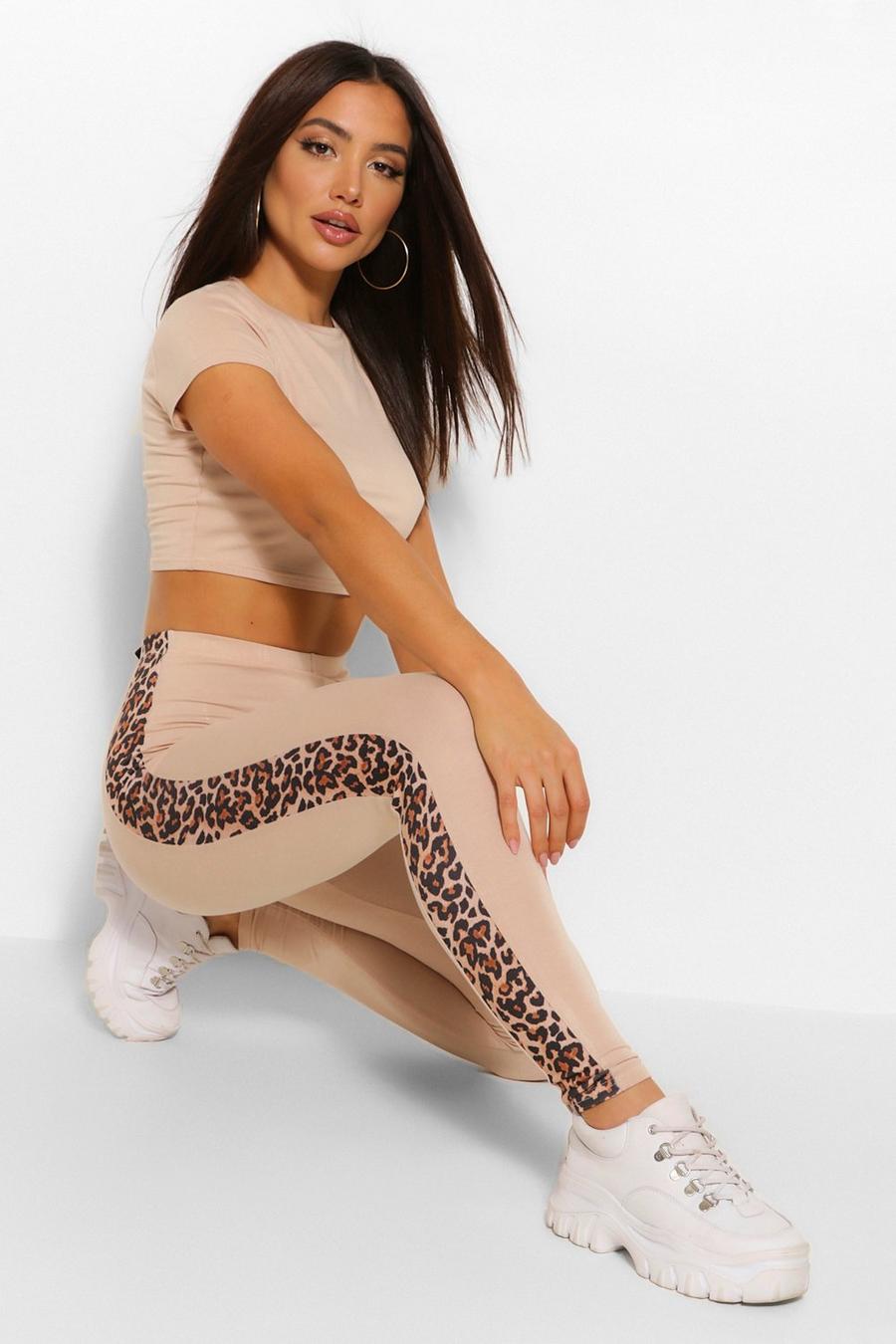 Topp och leggings med leopardmönstrade sidopaneler image number 1