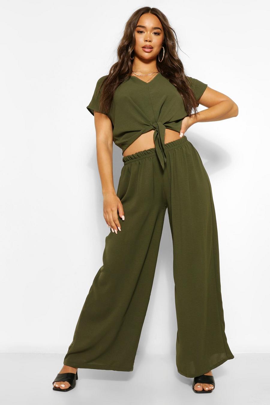 Tie Front Top And Wide Leg Pants Co-Ord image number 1