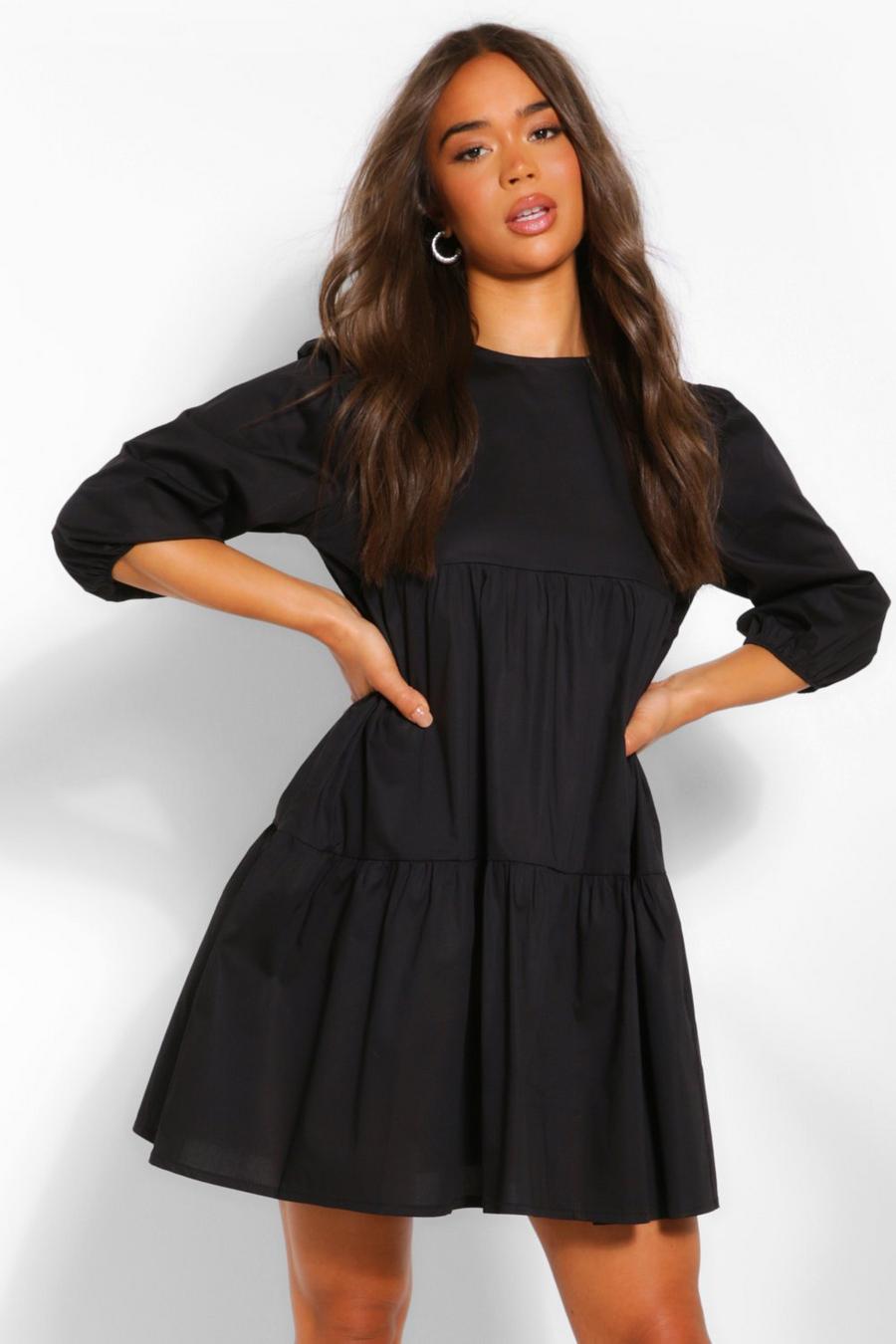 Vestido estilo blusón de algodón a capas, Negro image number 1