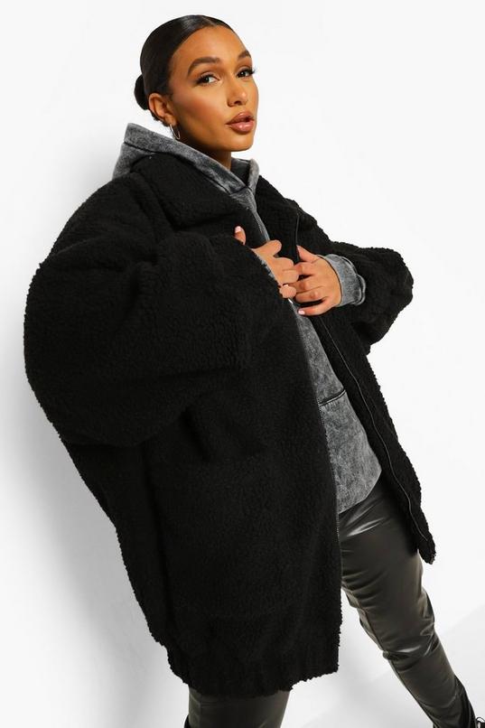 Oversized Teddy Faux Fur Bomber Jacket | boohoo