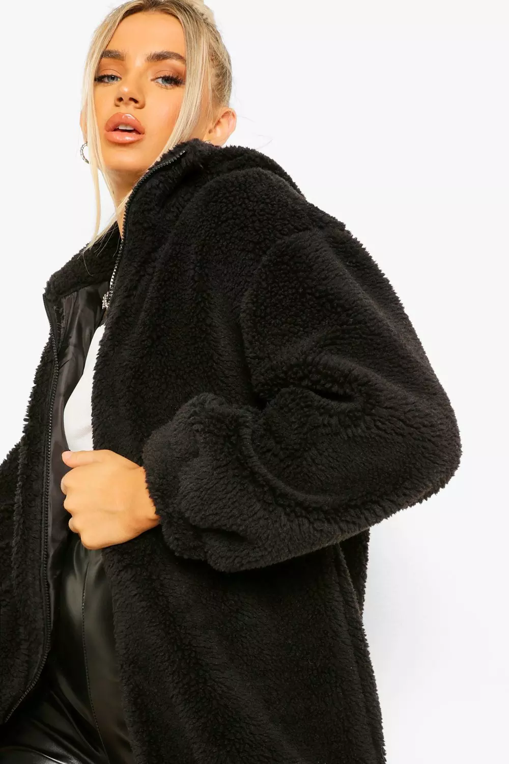 Light before dark black teddy puffer jacket best sale