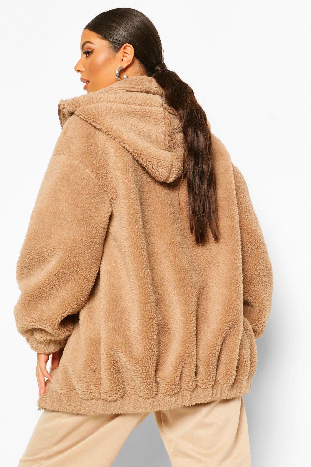 Women s Hooded Oversized Teddy Jacket Boohoo UK