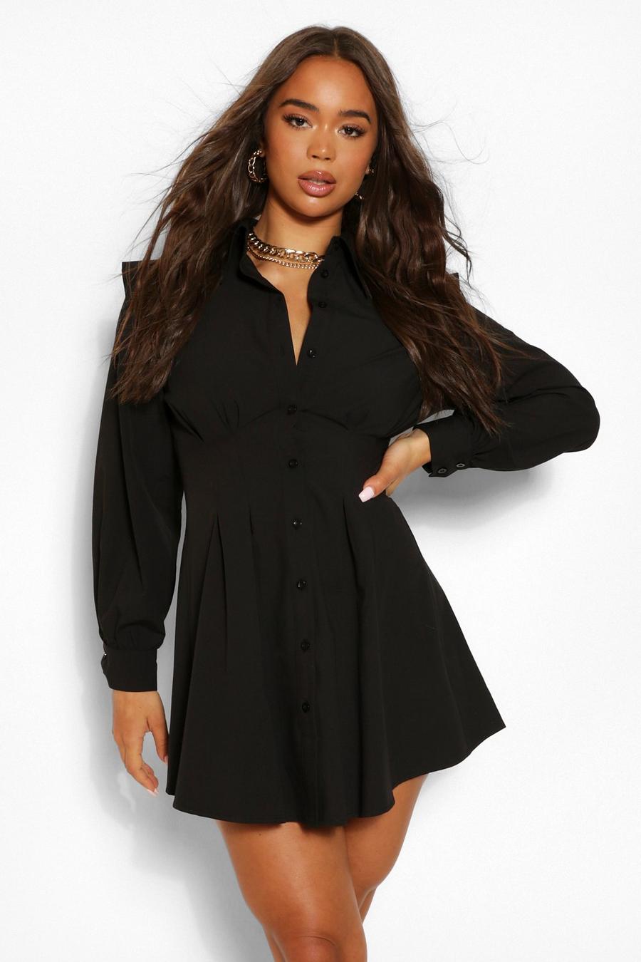 Black svart Shoulder Detail Shirt Dress image number 1