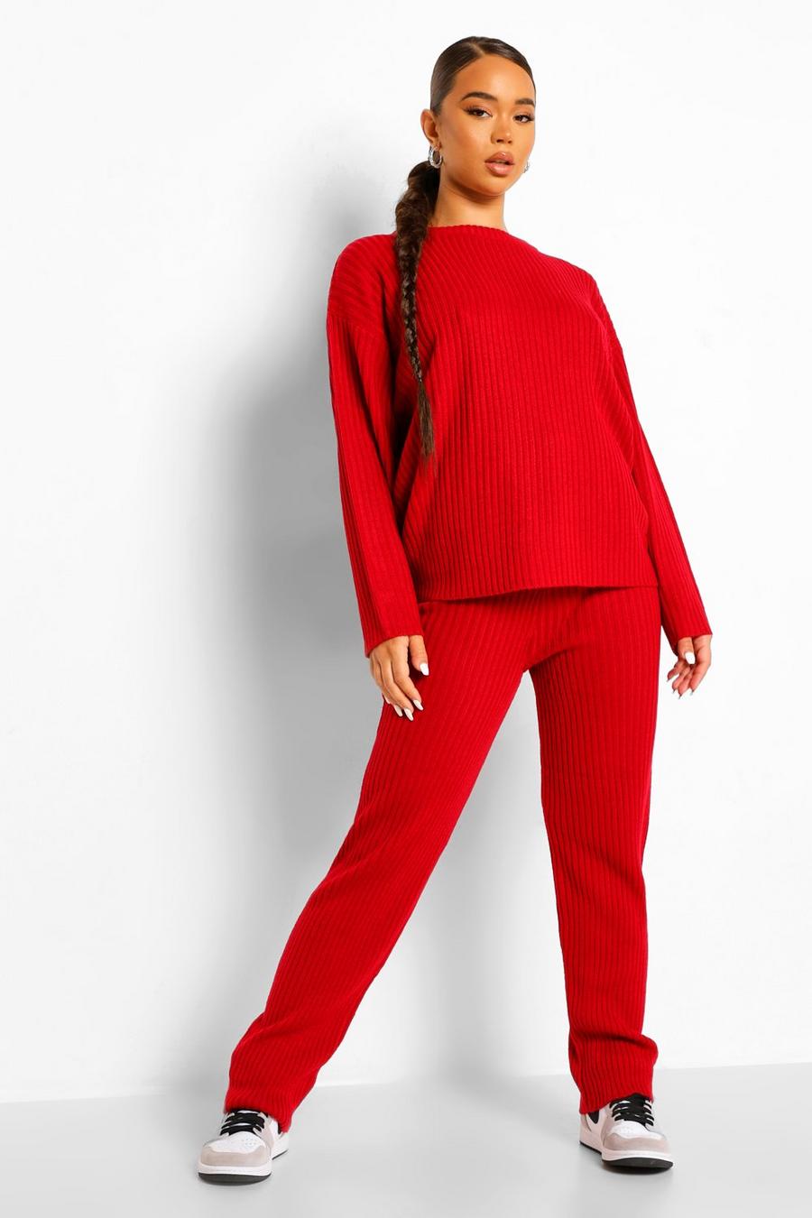 Berry Oversized Rib Knitted Tracksuit image number 1