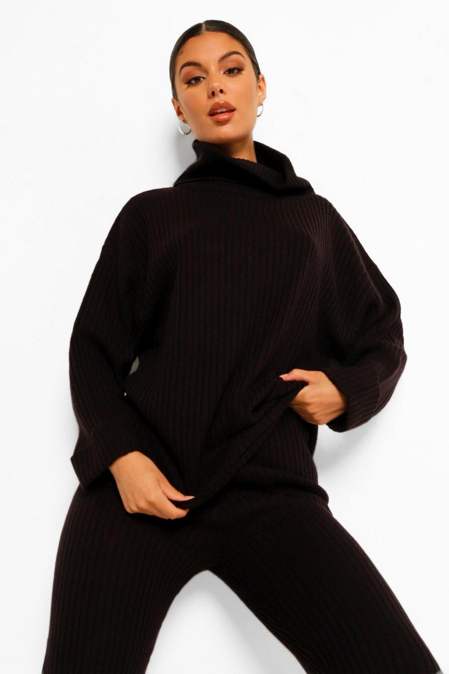 Black Chunky Rib Knitted Tracksuit image number 1