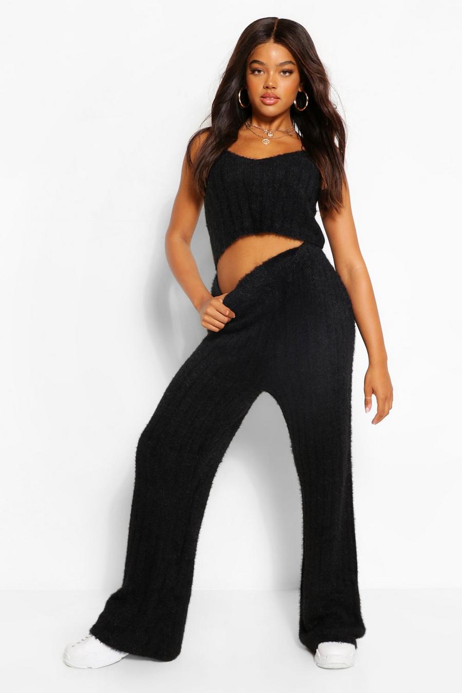 Black Premium Fluffy Rib Knit Two-Piece image number 1