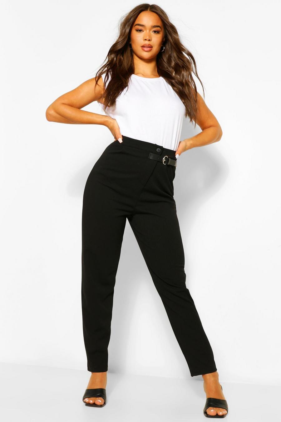 Black Tailored Relaxed Buckle Pants image number 1