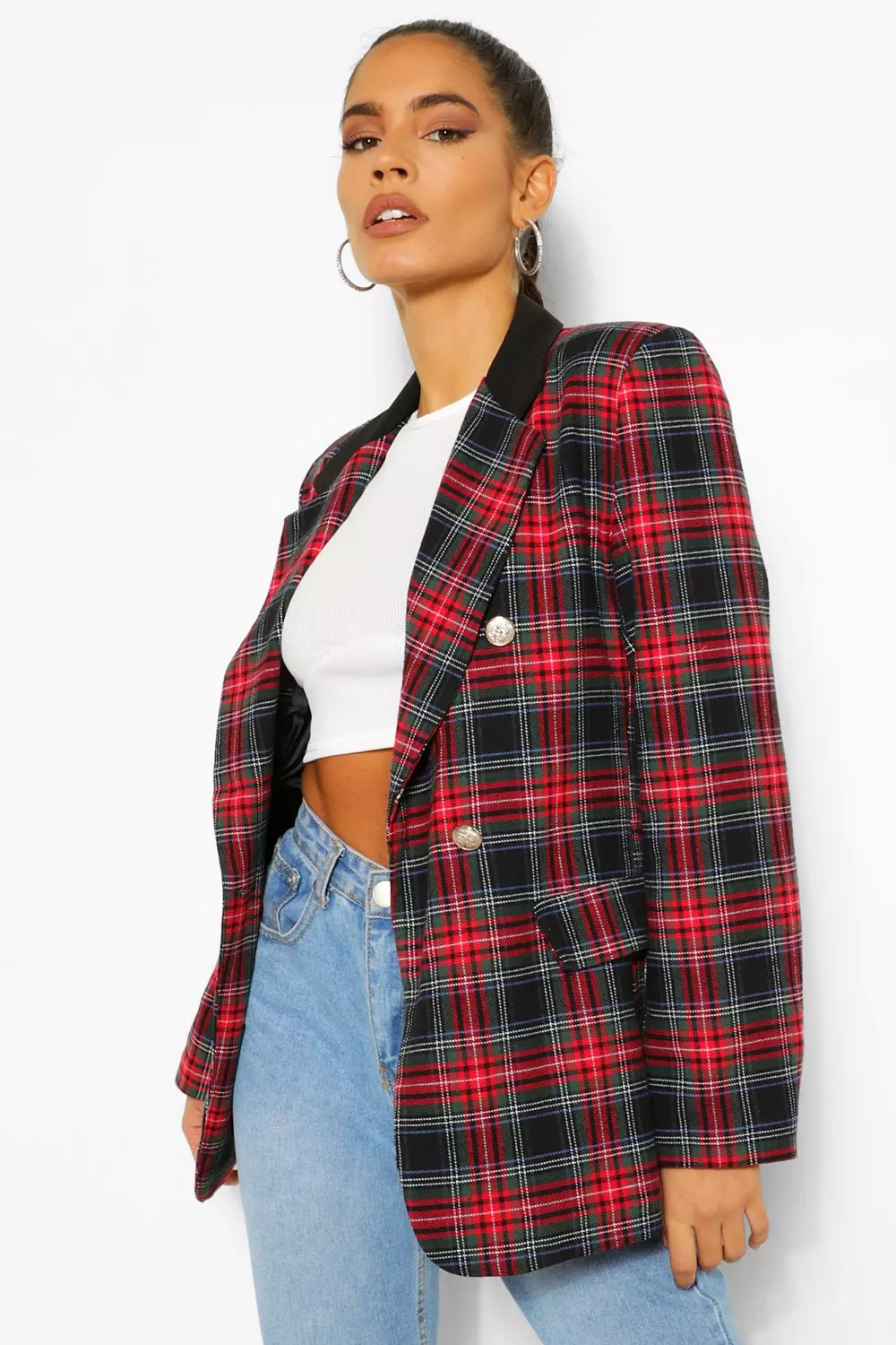 River island red tartan on sale blazer