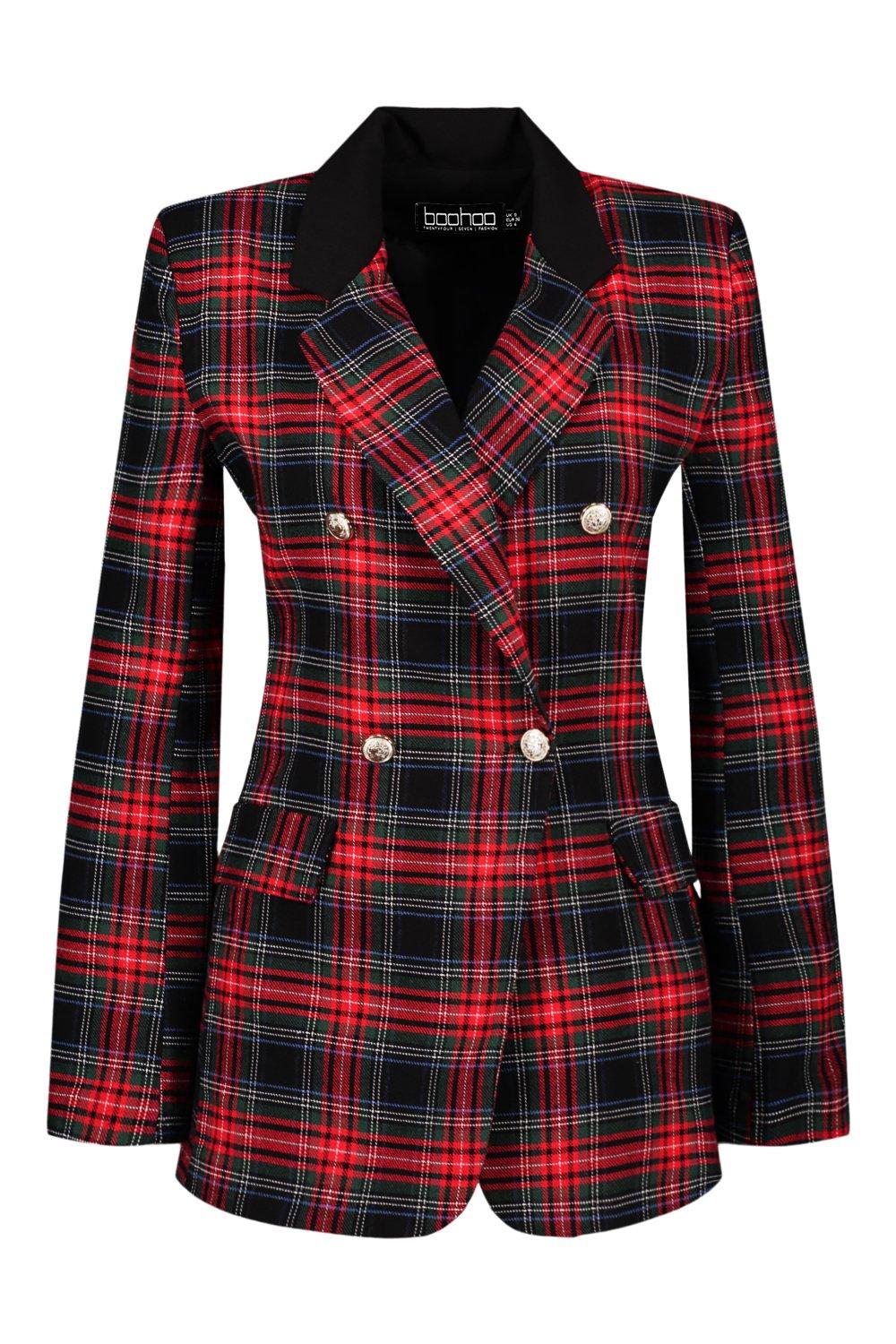 Contrast Collar Tartan Blazer boohoo UK