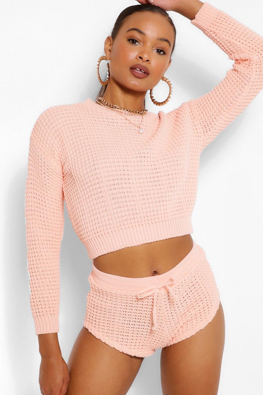 Apricot Waffle Knit Shorts Two-Piece image number 1