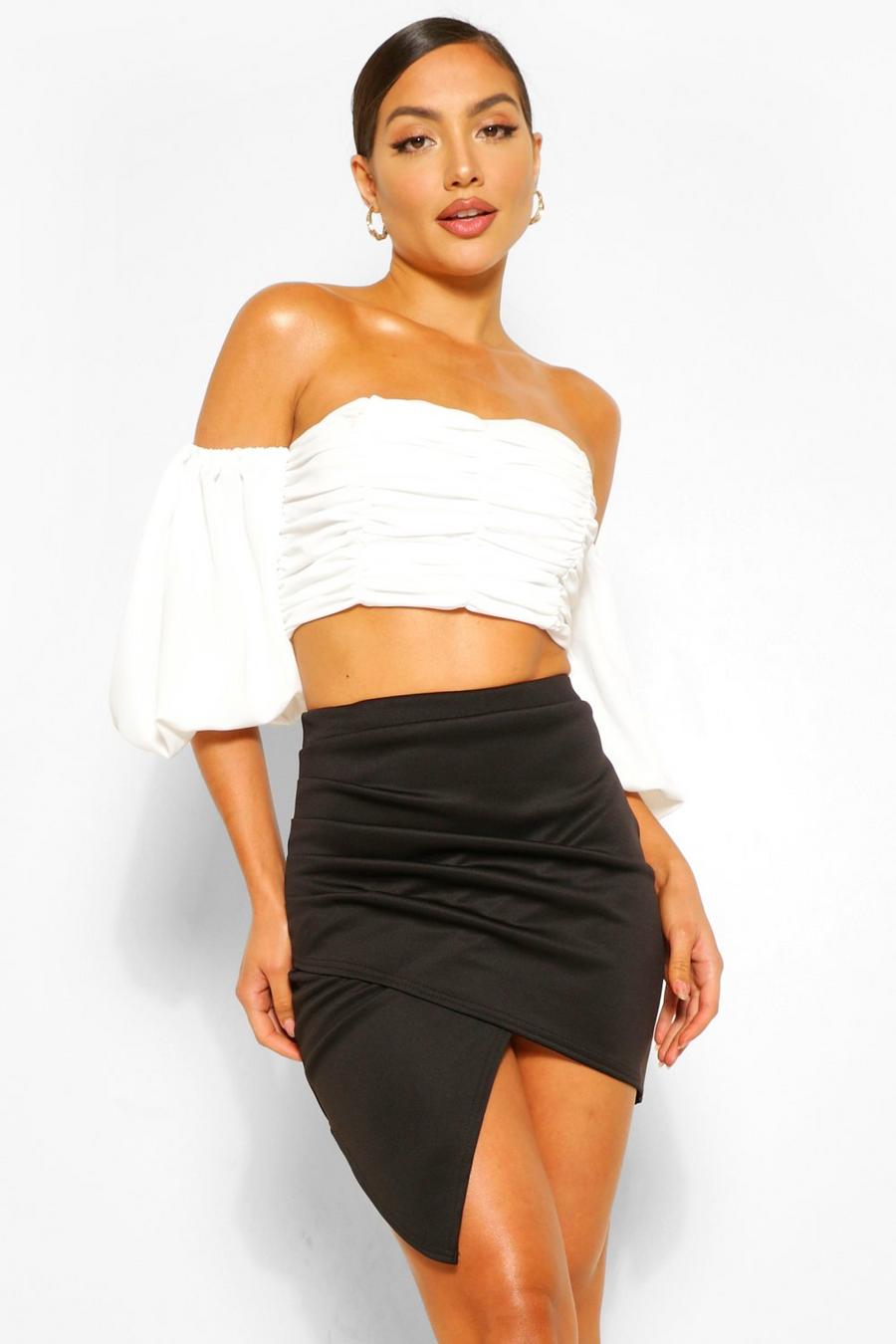 Black Ruched Wrap Front Asymetric Mini image number 1