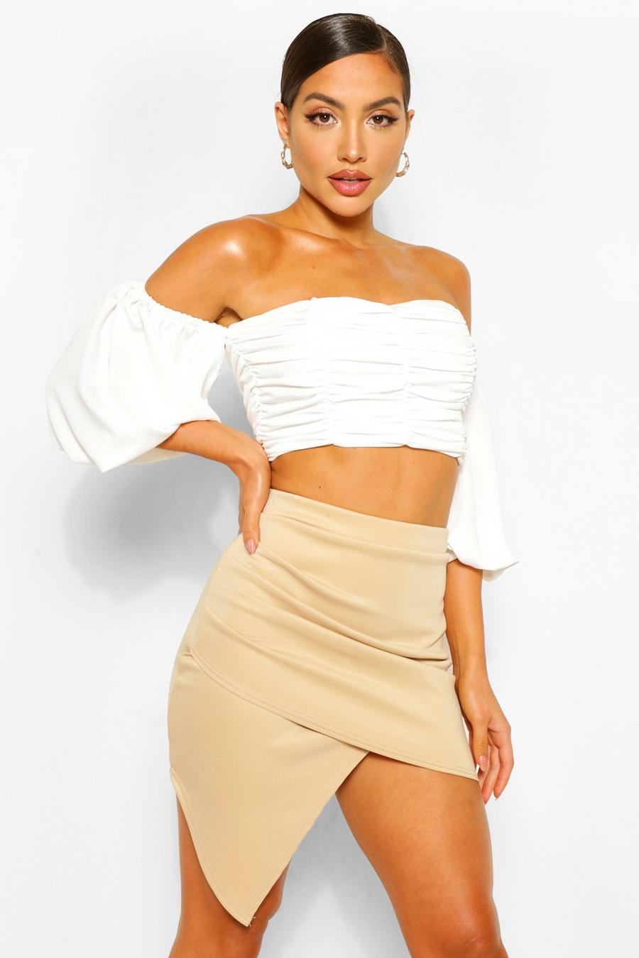 Taupe Ruched Wrap Front Asymetric Mini image number 1
