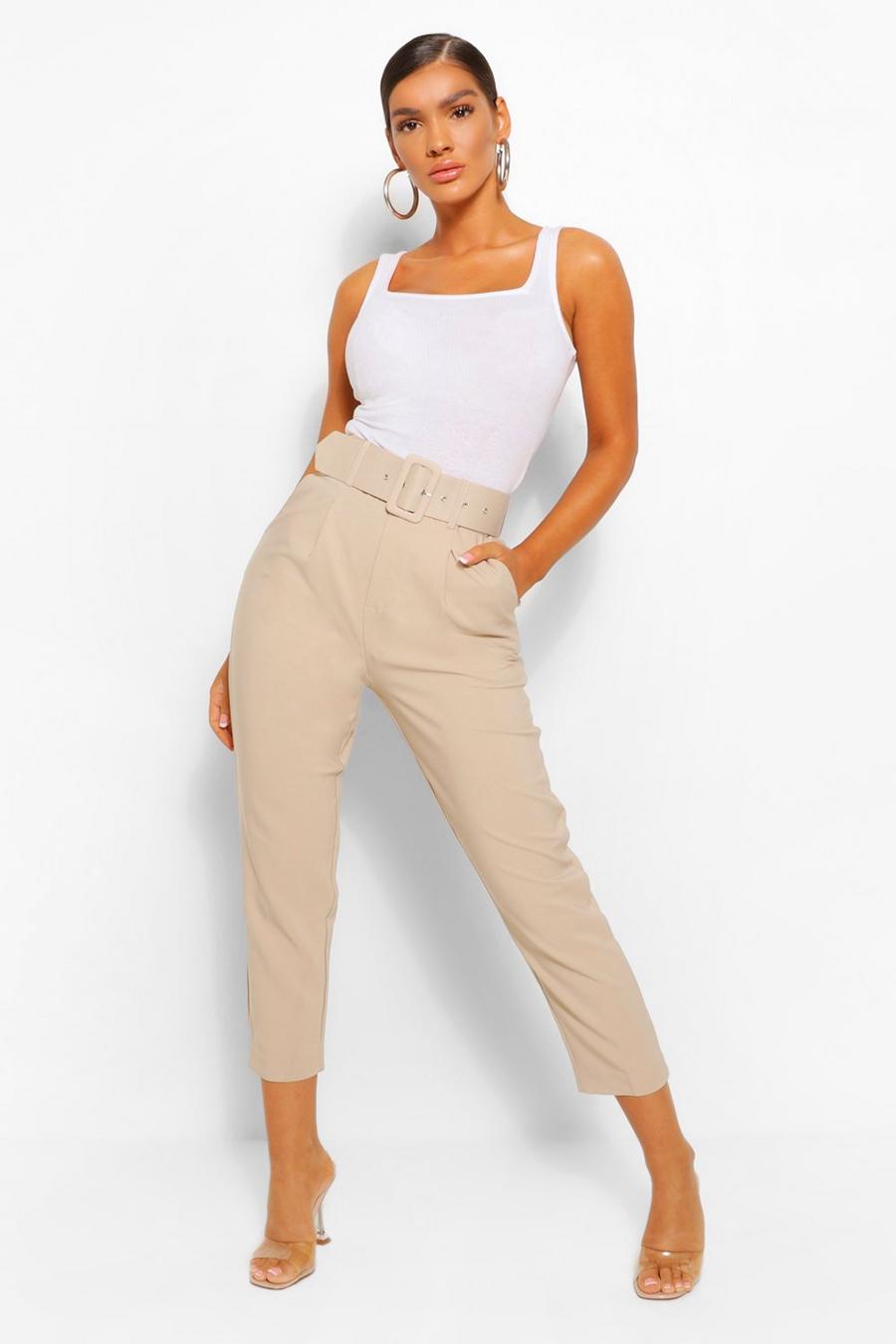 Beige Belted Tailored Straight Leg Trouser image number 1